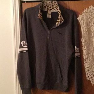 VS Pink sweatshirt Grey with Leopard detail